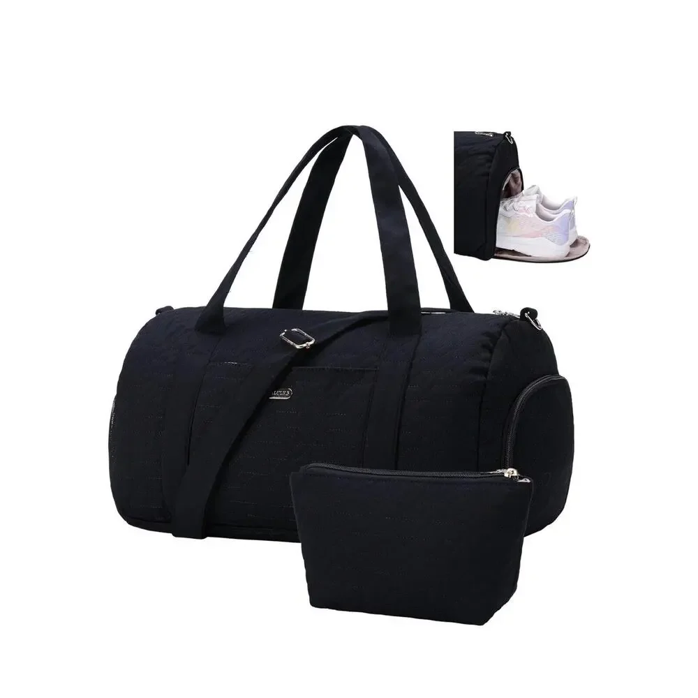 BALULHG Black Duffle Bag for Travel,Weekender For Women with Shoe Compartment